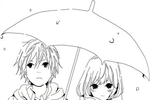 Tranh tô màu chàng trai và cô gái dưới mưa