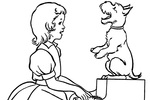 Tranh tô màu cô bé chơi piano và chú chó