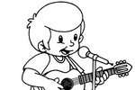 Tranh tô màu cậu bé chơi guitar và hát