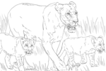 Tranh tô màu sư tử mẹ với 2 đứa con