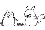 Tranh tô màu Mèo Pusheen và Pikachu
