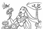 Tranh tô màu Công Chúa Pocahontas Hái Hoa
