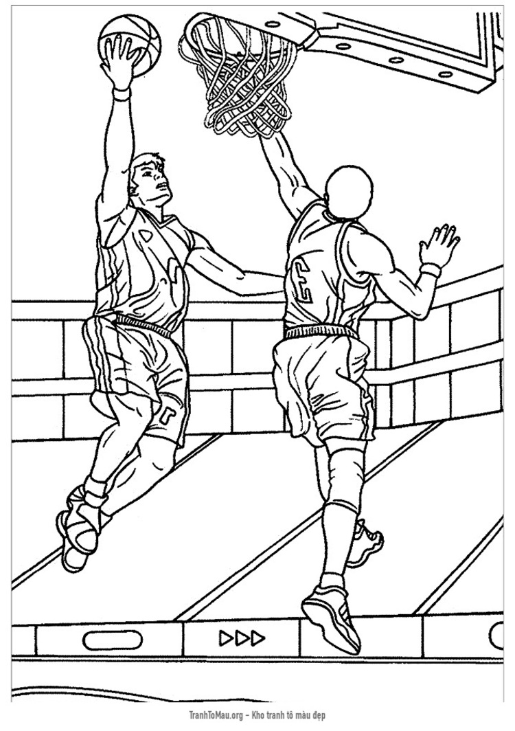 Tải tranh tô màu 2 cầu thủ bóng rổ thi đấu