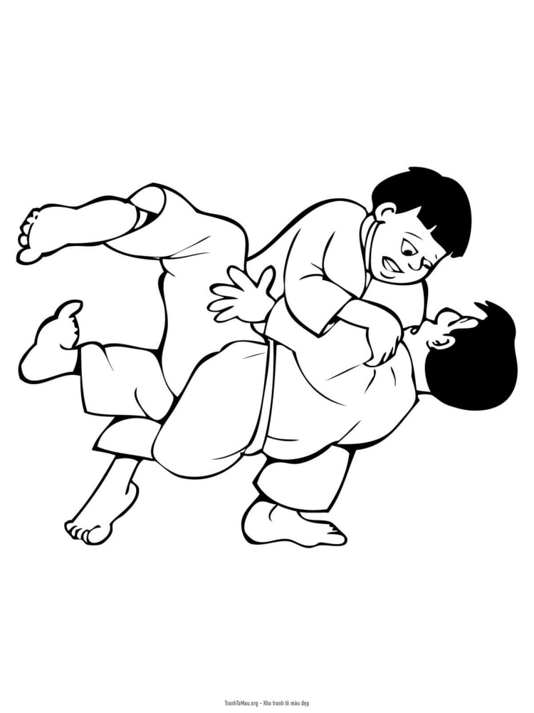 Tải tranh tô màu 2 cậu bé thi đấu judo