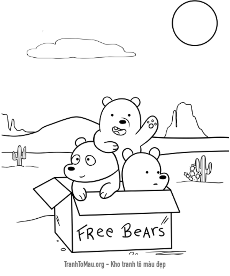 Tải tranh tô màu 3 chú gấu ở trong hộp