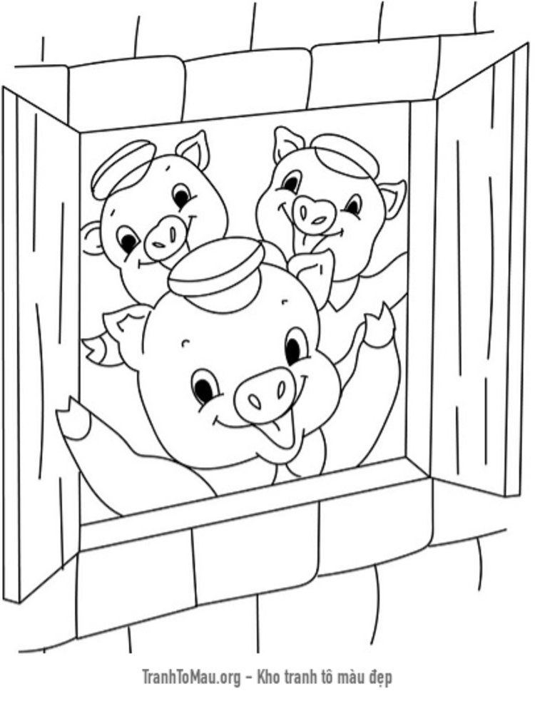 Tải tranh tô màu 3 chú lợn vui vẻ