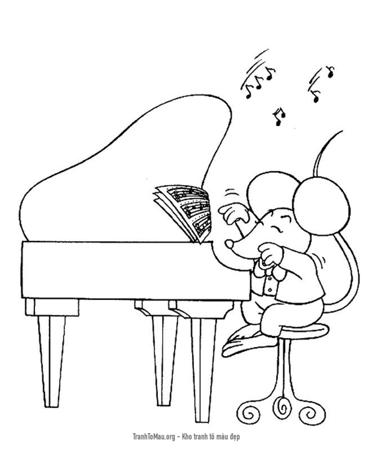 Tải tranh tô màu chuột chơi đàn piano