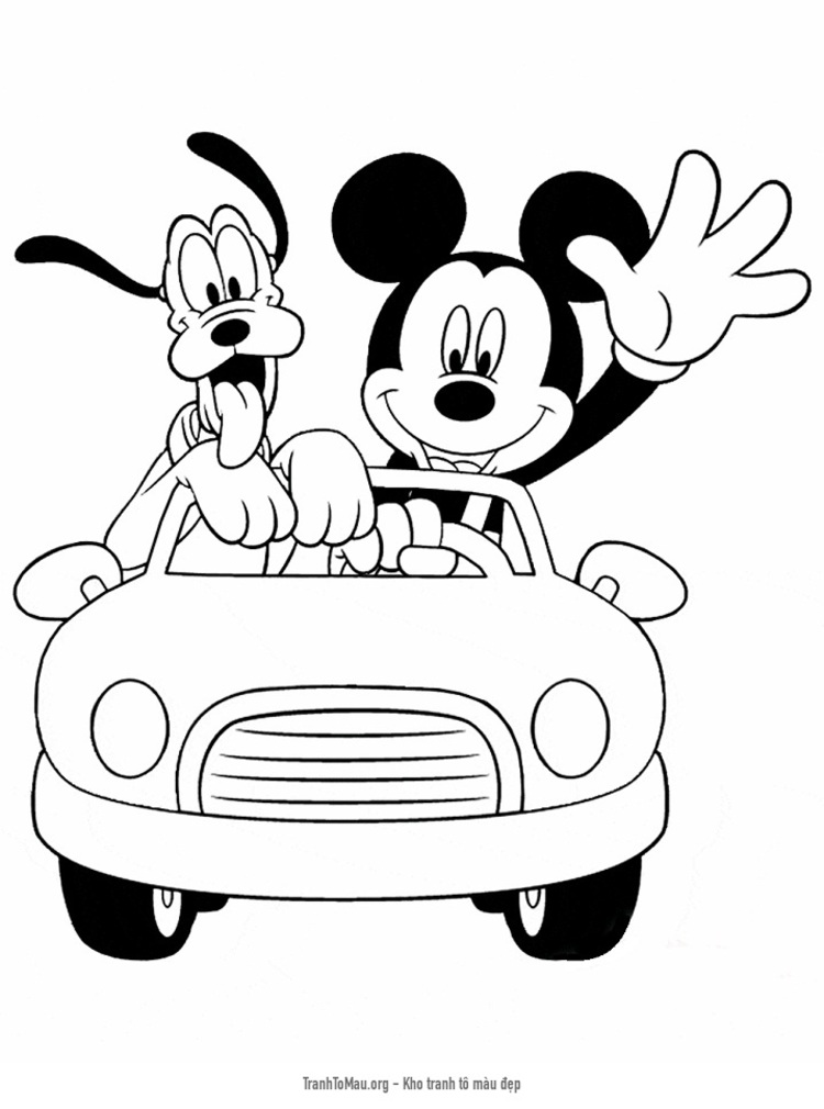 Tải tranh tô màu chuột mickey lái xe