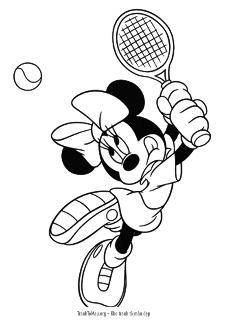 Tải tranh tô màu chuột minnie đánh tennis
