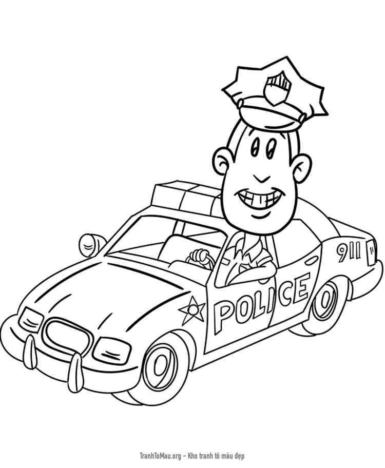 Tải tranh tô màu chú cảnh sát lái ô tô