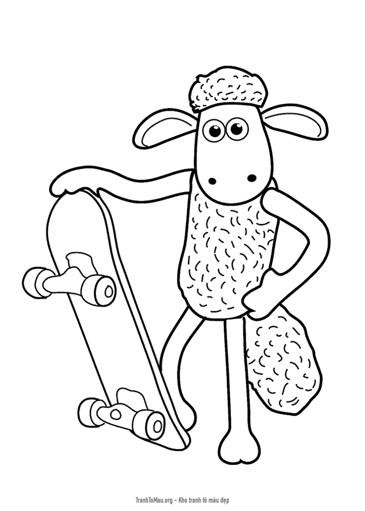 Tải tranh tô màu chú cừu shaun trượt ván