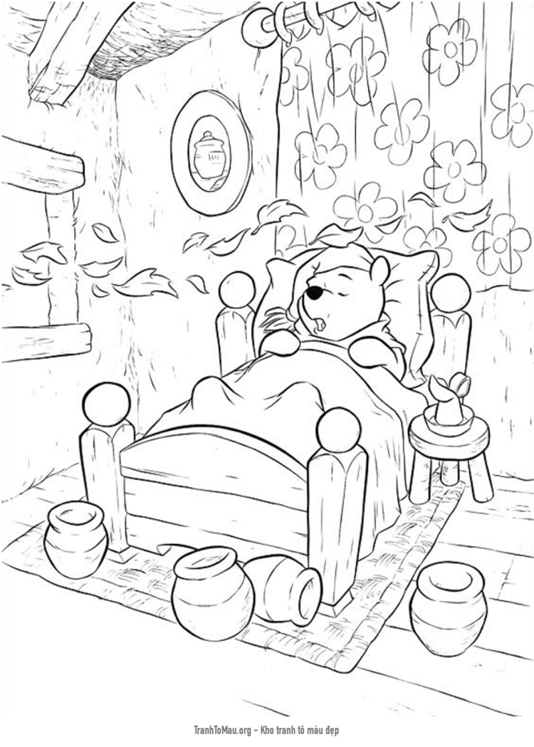 Tải tranh tô màu chú gấu pooh đang ngủ