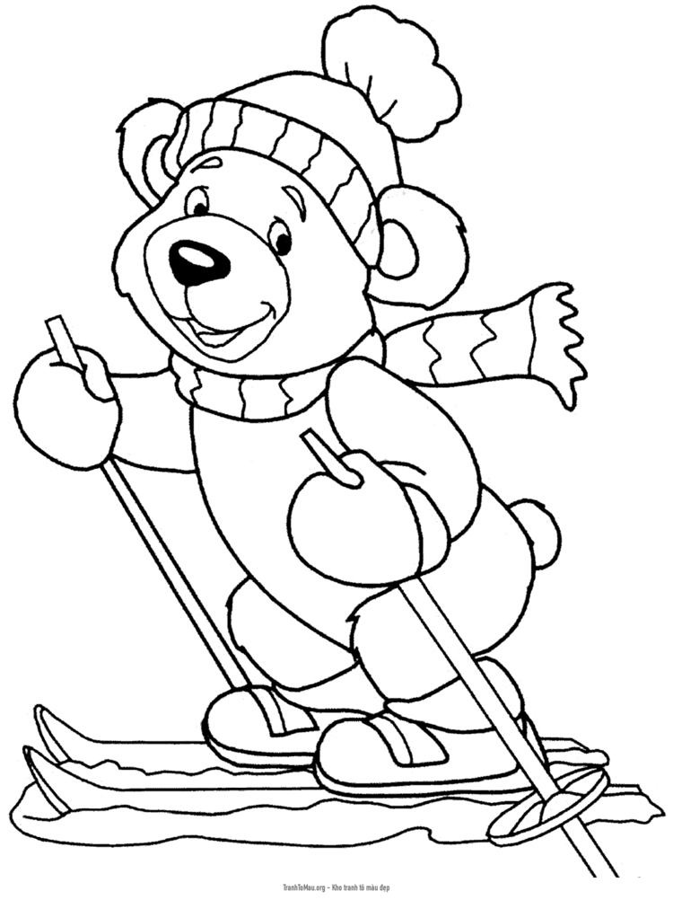 Tải tranh tô màu chú gấu trượt tuyết