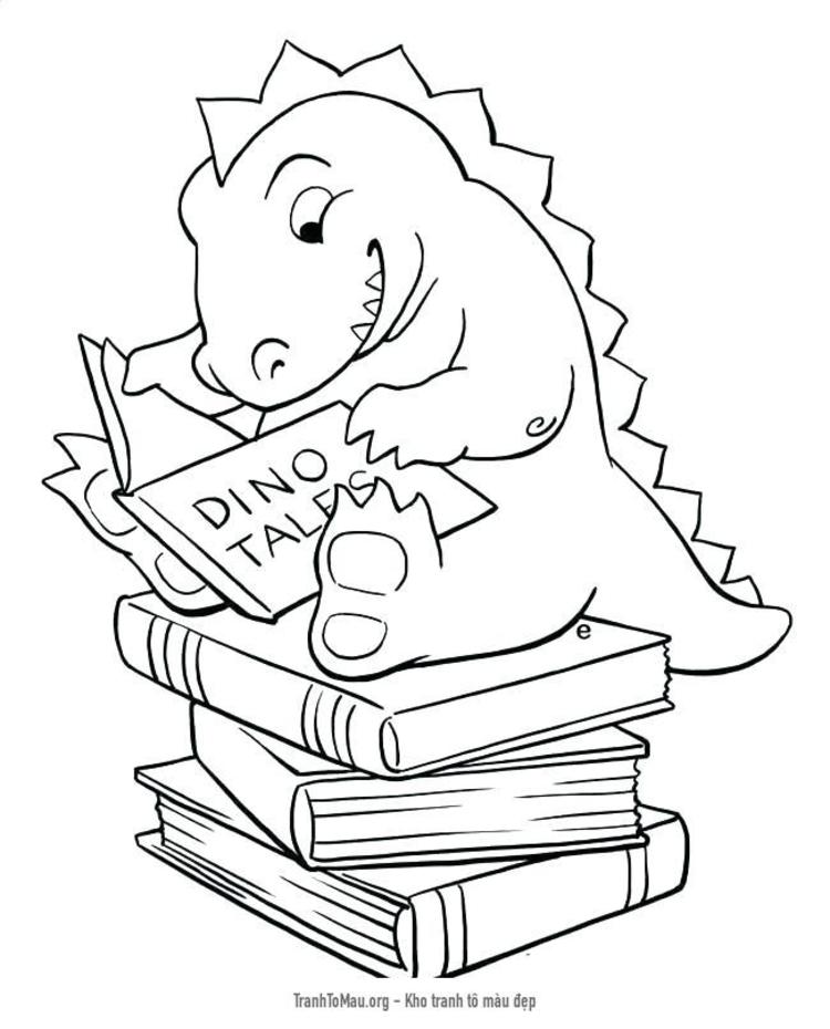 Tải tranh tô màu chú khủng long đọc sách