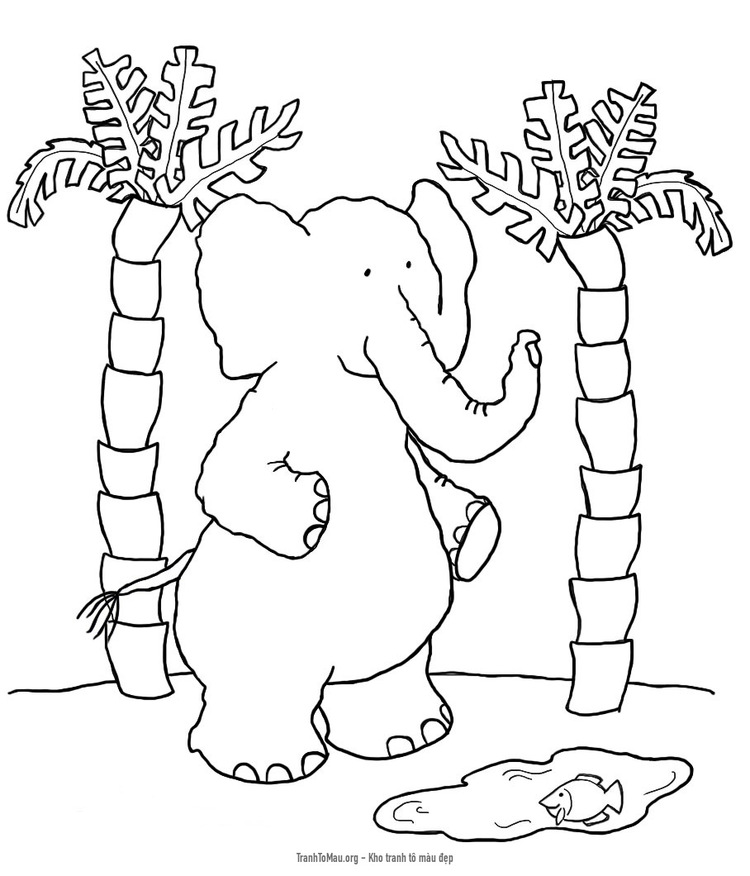 Tải tranh tô màu chú voi đứng 2 chân