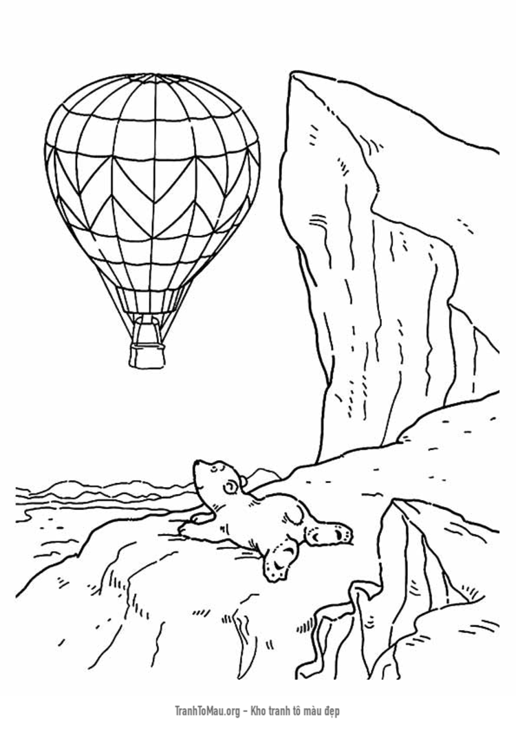 Tải tranh tô màu con gấu nằm nhìn khí cầu