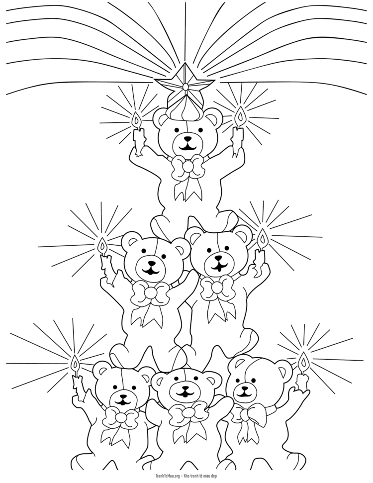 Tải tranh tô màu cây thông gấu teddy