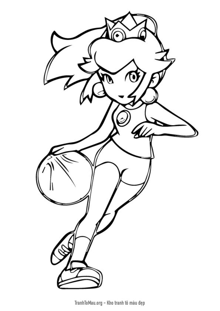 Tải tranh tô màu cô bé chơi bóng rổ