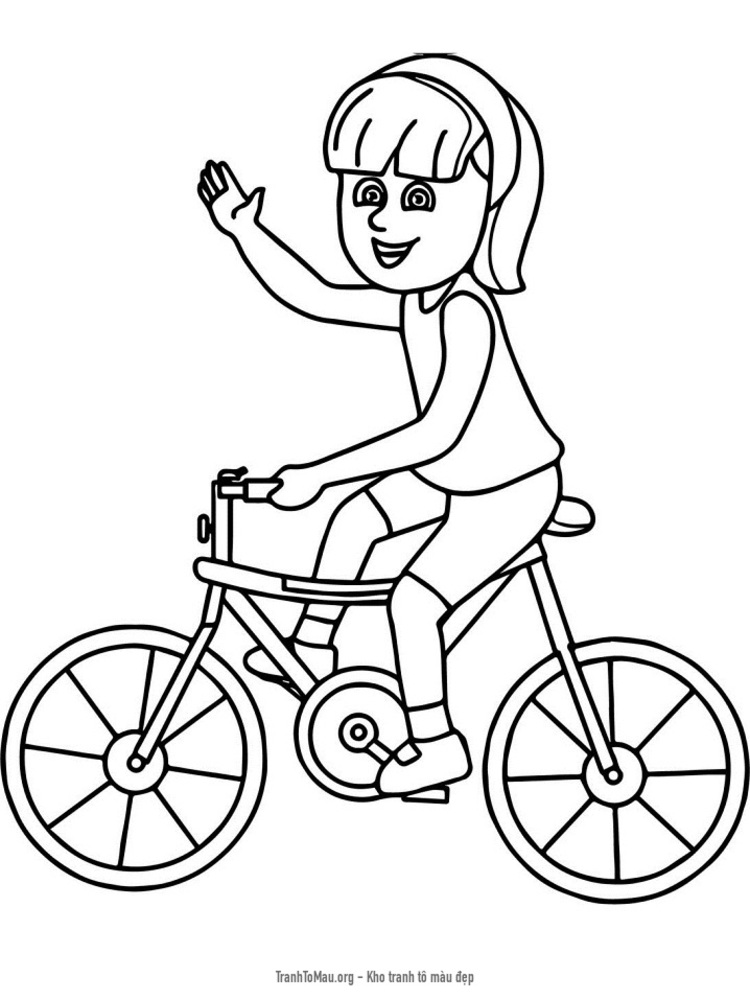 Tải tranh tô màu cô bé trên xe đạp