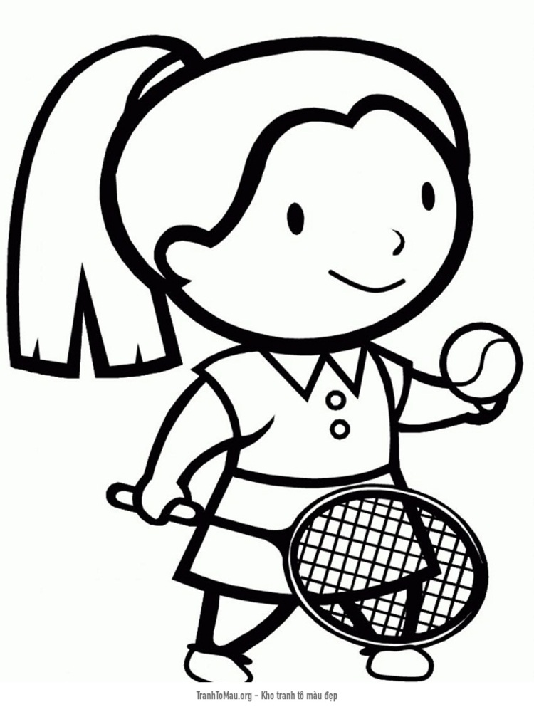 Tải tranh tô màu cô bé tí hon và quần vợt