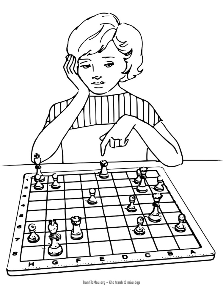 Tải tranh tô màu cô gái chơi cờ vua