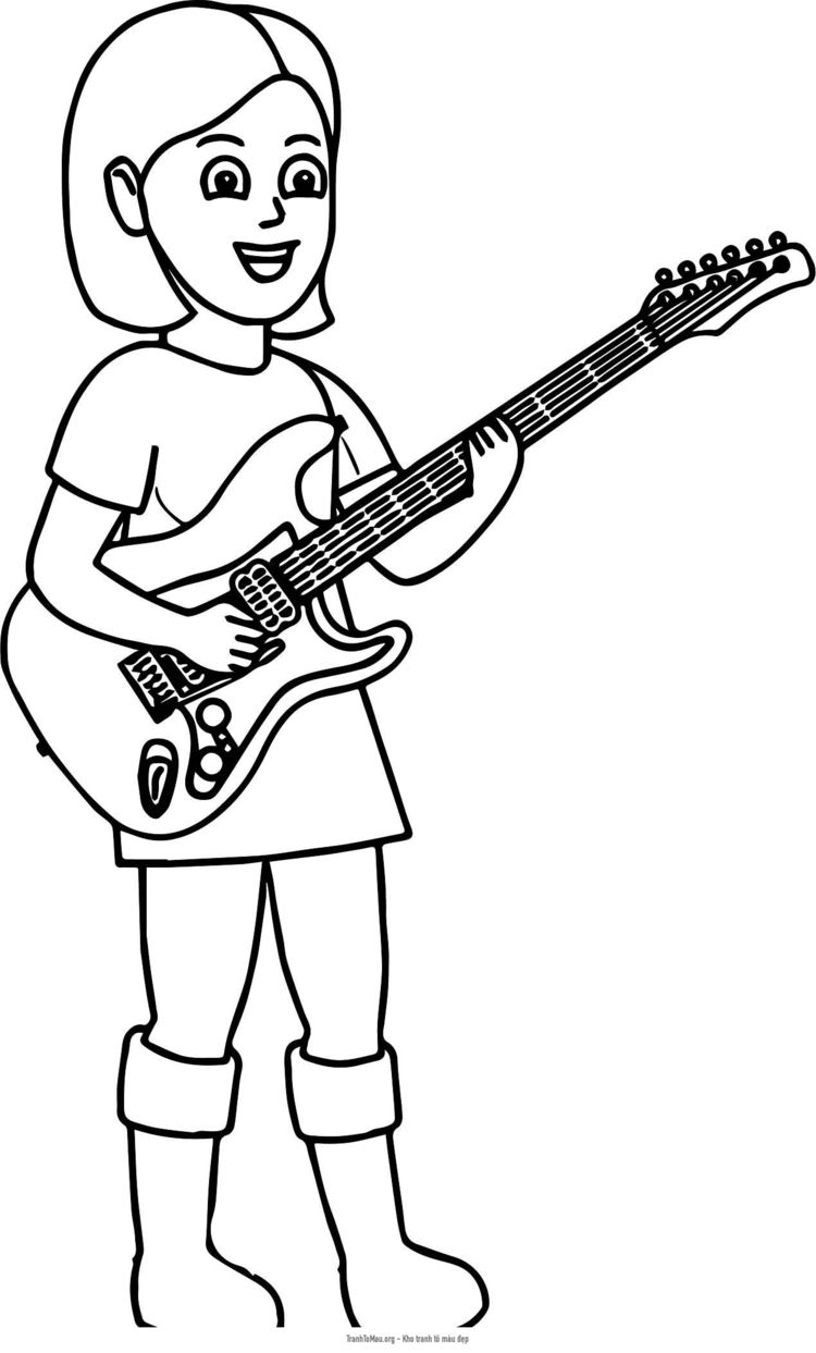 Tải tranh tô màu cô gái đánh đàn guitar