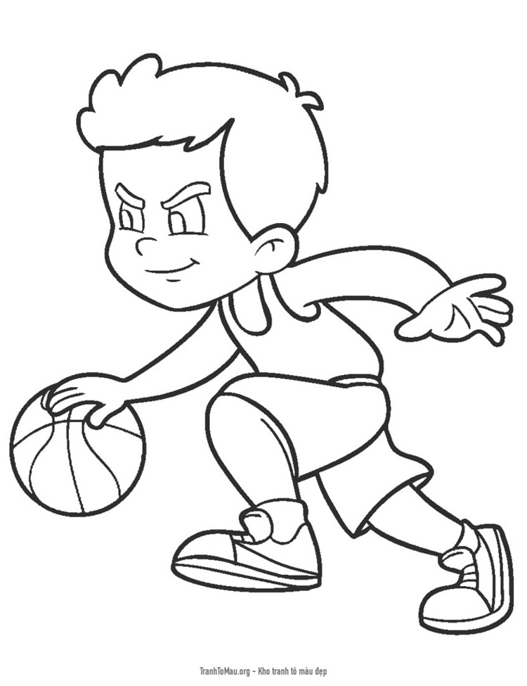 Tải tranh tô màu cậu bé chơi bóng rổ