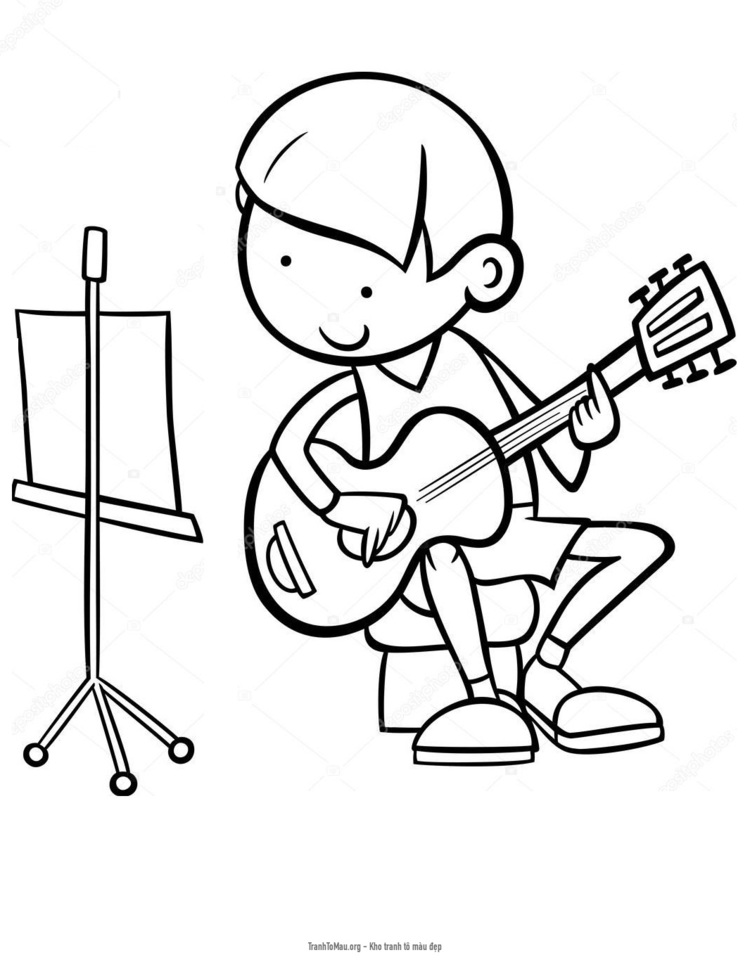 Tải tranh tô màu cậu bé chơi guitar theo bài