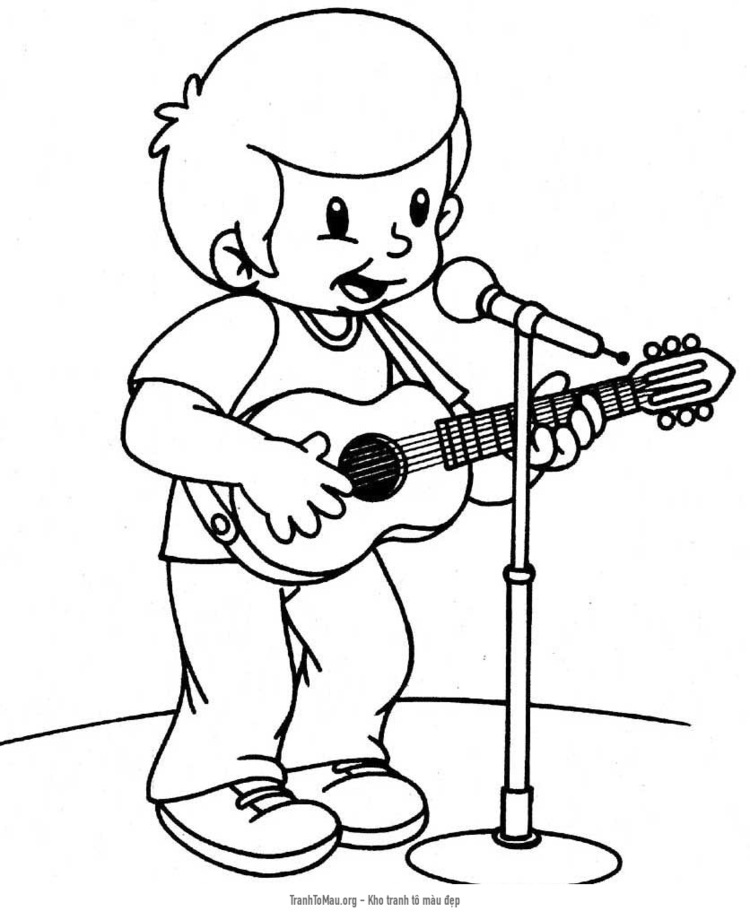 Tải tranh tô màu cậu bé chơi guitar và hát