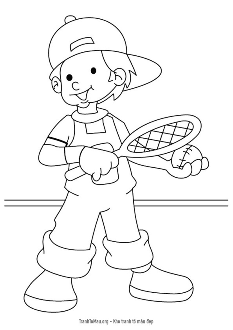 Tải tranh tô màu cậu bé chơi quần vợt