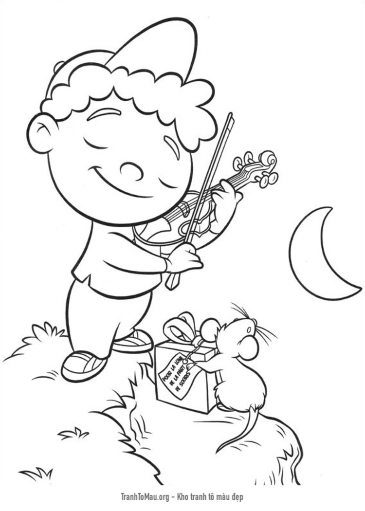 Tải tranh tô màu cậu bé chơi đàn violin dưới ánh trăng