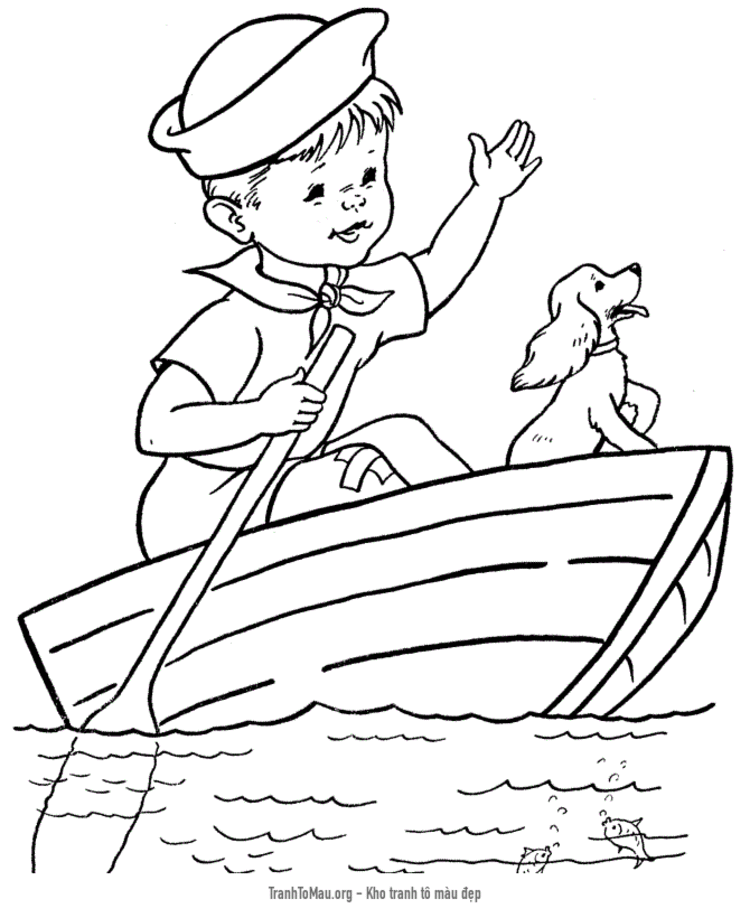 Tải tranh tô màu cậu bé trên chiếc thuyền nhỏ