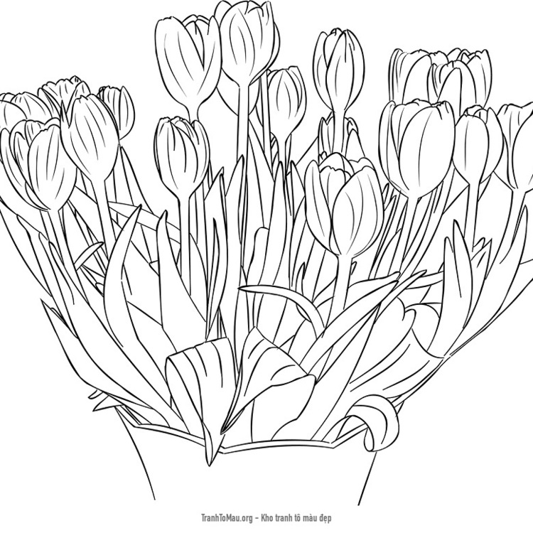 Tải tranh tô màu giỏ hoa tulip