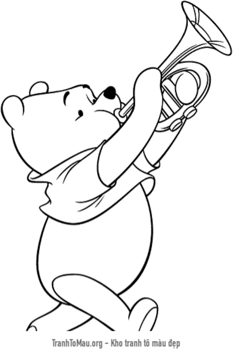 Tải tranh tô màu gấu pooh thổi kèn trumpet