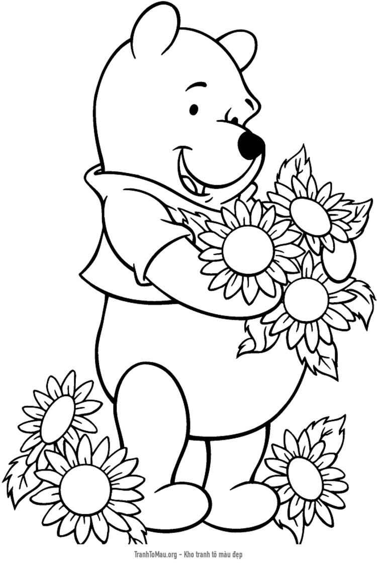 Tải tranh tô màu gấu pooh và những bông hoa