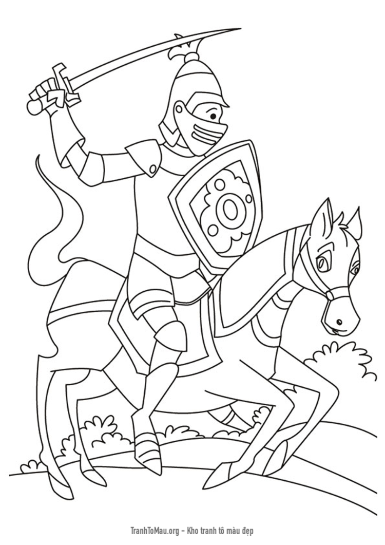 Tải tranh tô màu hiệp sĩ cưỡi ngựa