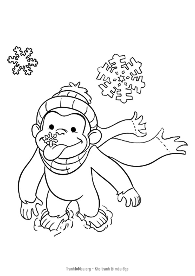 Tải tranh tô màu khỉ george ngoài trời mùa đông
