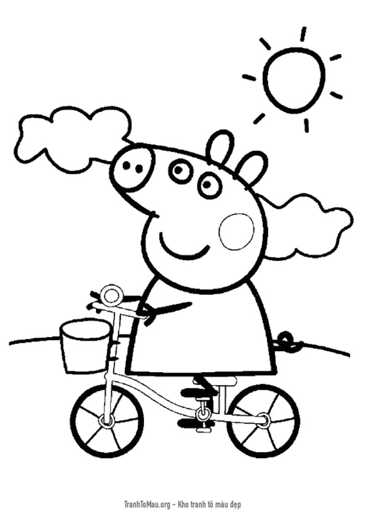 Tải tranh tô màu lợn peppa đi xe đạp