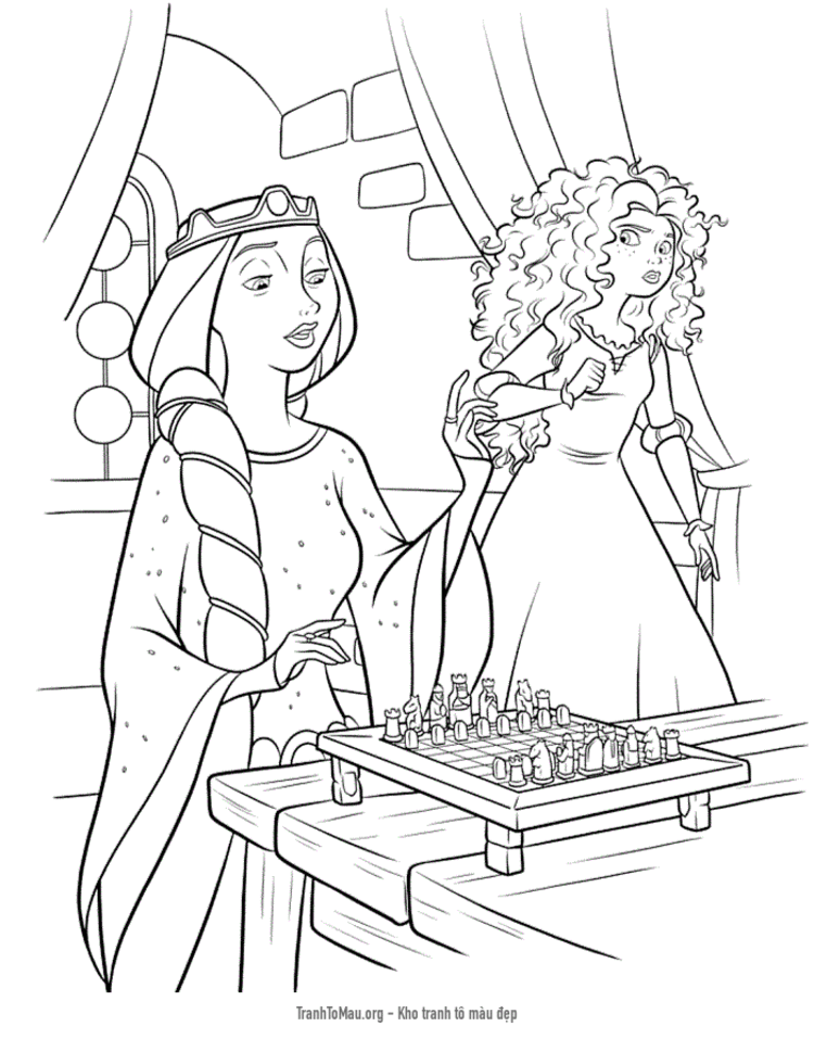 Tải tranh tô màu merida và nữ hoàng chơi cờ
