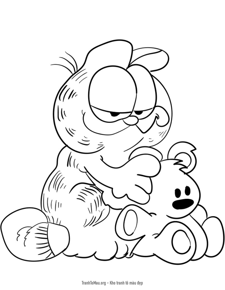 Tải tranh tô màu mèo garfield và gấu bông pooky