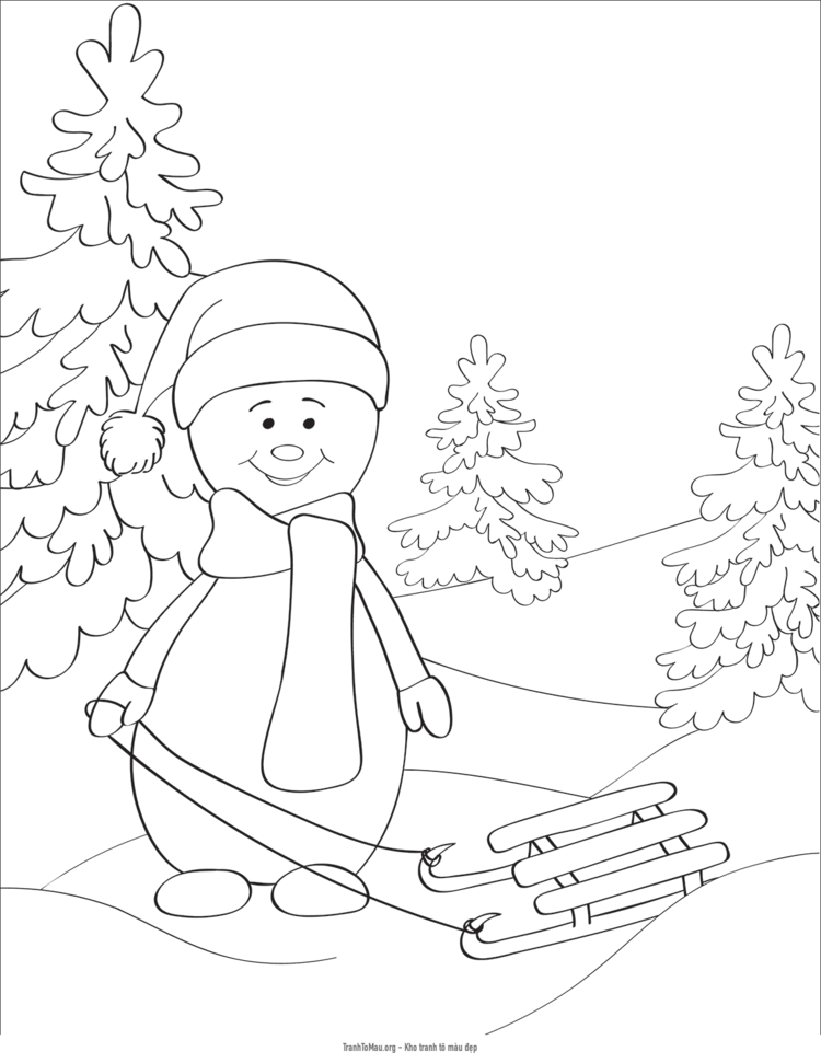 Tải tranh tô màu người tuyết và xe trượt