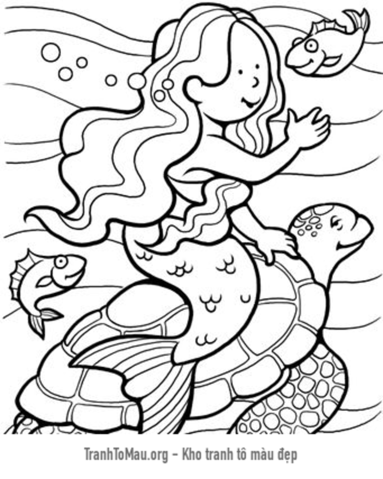 Tải tranh tô màu nàng tiên cá trên rùa biển