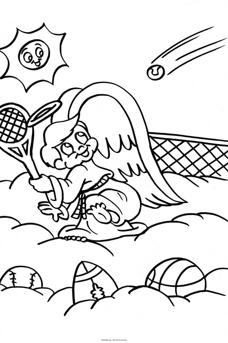 Tải tranh tô màu thiên thần chơi quần vợt