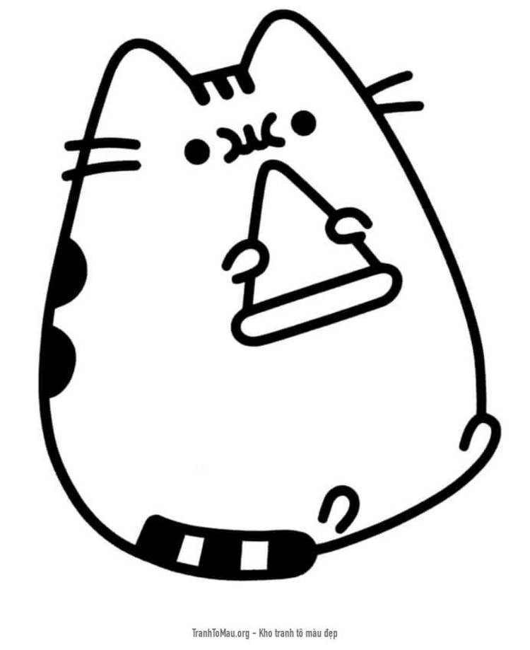 Tải tranh tô màu Mèo Pusheen ăn bánh