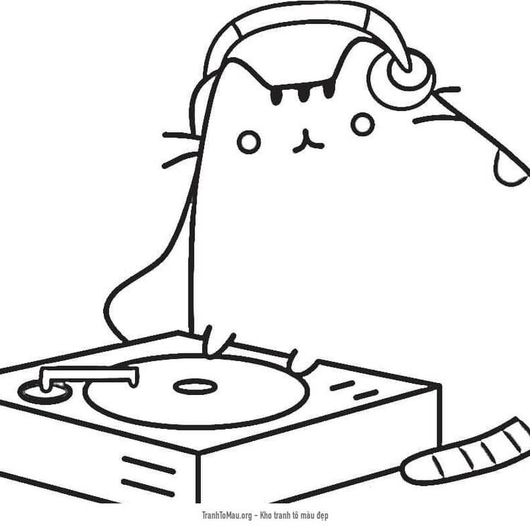 Tải tranh tô màu Mèo Pusheen chơi nhạc