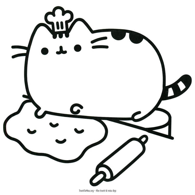Tải tranh tô màu Mèo Pusheen làm bánh