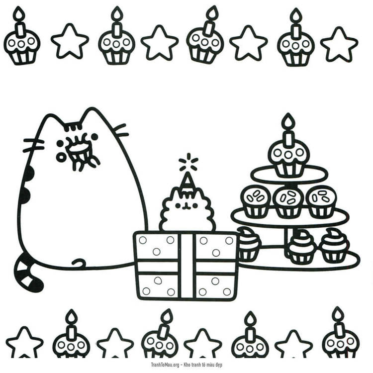 Tải tranh tô màu Sinh nhật mèo Pusheen
