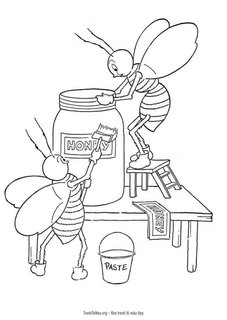Tải tranh tô màu 2 Con Ong Làm Mật