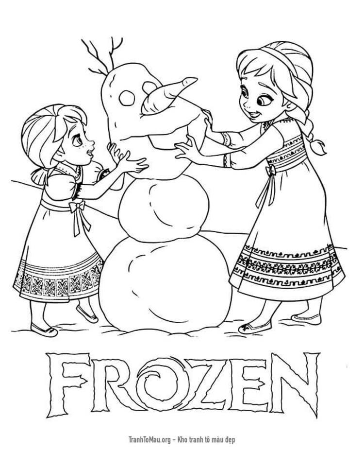 Tải tranh tô màu Anna và Elsa Nặn Người Tuyết