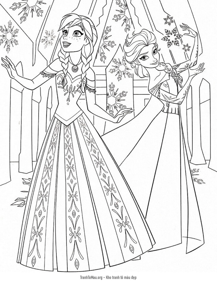 Tải tranh tô màu Anna và Elsa Xinh Đẹp